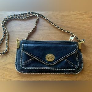Zip vegan crossbody/ shoulder bag black with gold tone hardware and chain